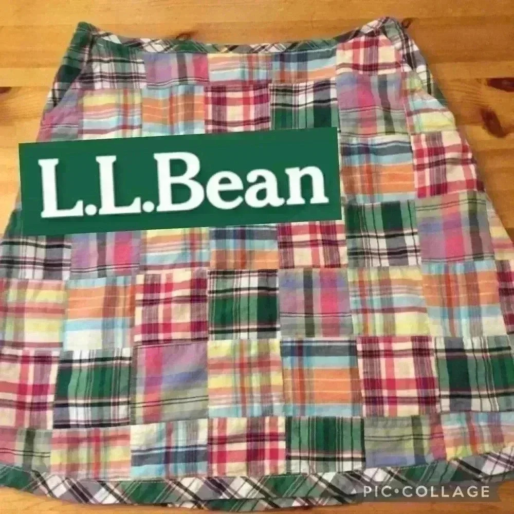 L.L. Bean plaid patchwork Cotton A-line skirt women 8 petite